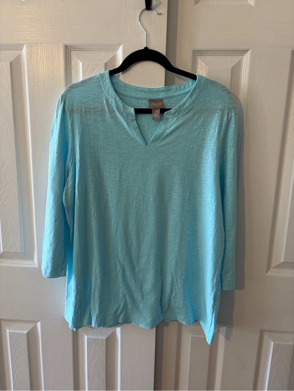 Chico’s Light Blue Women's Split-Neck 100% Cotton Tunic Top Size 3-XL EUC